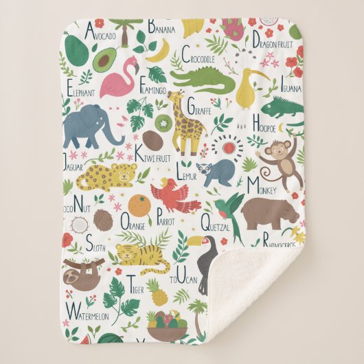 Tropisch alfabet voor kinderen sherpa deken (Voorkant)