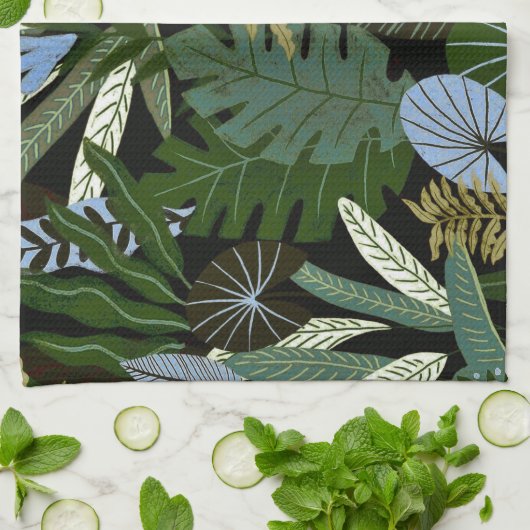 Tropisch Aloha Exotic Green Oerwoud Patroon Theedoek (Gevouwen)