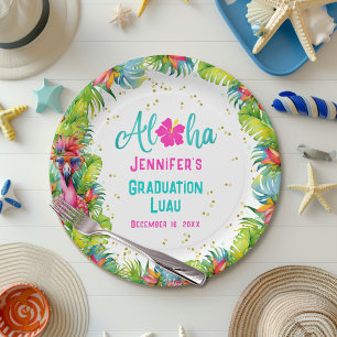 Tropisch Aloha Flamingo Afstuderen Luau Papieren Bordje