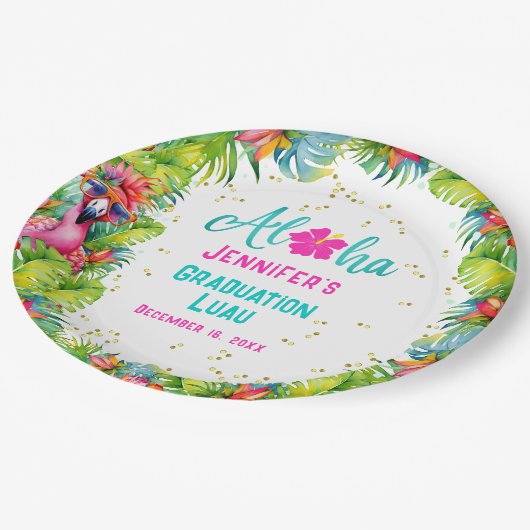 Tropisch Aloha Flamingo Afstuderen Luau Papieren Bordje (Gekanteld)