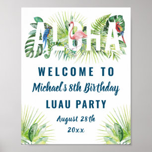Tropisch Aloha Flamingo Luau Birthday Welkom Poster