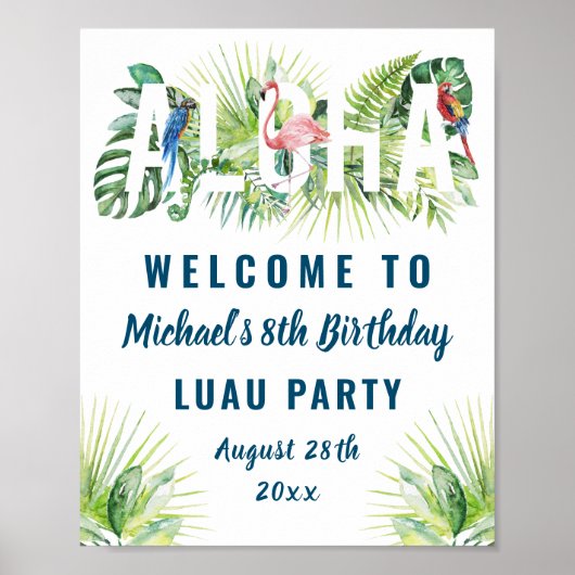 Tropisch Aloha Flamingo Luau Birthday Welkom Poster (Voorkant)