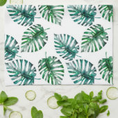 Tropisch Aloha Monstera laat het patroon achter Theedoek (Gevouwen)