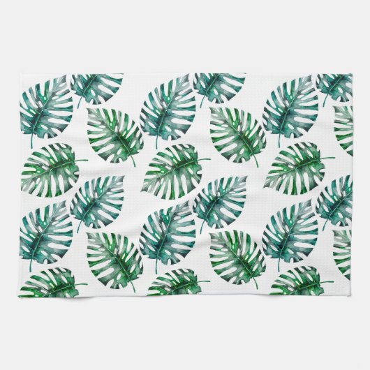 Tropisch Aloha Monstera laat het patroon achter Theedoek (Horizontaal)