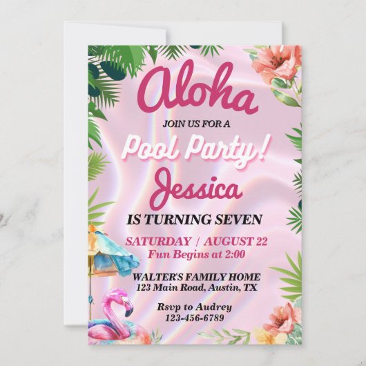 Tropisch Aloha Poolparty Verjaardag Kaart (Voorkant)