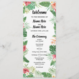 Tropisch Aloha Trouwprogramma Bloemen Palmen Programmakaart