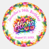 Tropisch Aloha Verjaardags Luau Ronde Sticker (Voorkant)
