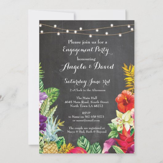 Tropisch Aloha Wedding Floral Verloving Invite Kaart (Voorkant)