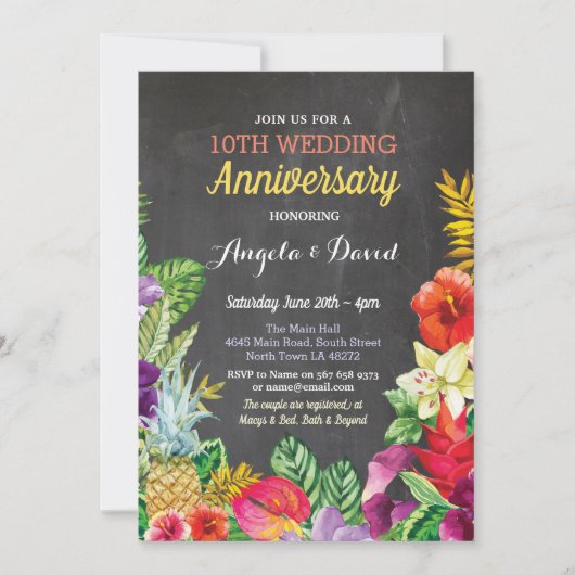 Tropisch Aloha Wedding Jubileum Chalk Invite Kaart (Voorkant)