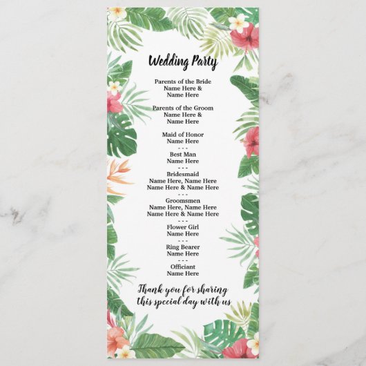 Tropisch Aloha Wedding Programme bloemen Programmakaart (Achterkant)
