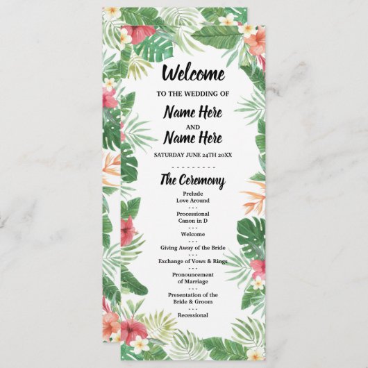 Tropisch Aloha Wedding Programme bloemen Programmakaart (Voorkant / Achterkant)