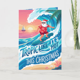Tropisch als een hete surfende Kerstman Kerstmis Feestdagen Kaart