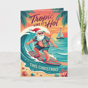 Tropisch als het heet is Surfende Kerstman Kerstmi Feestdagen Kaart