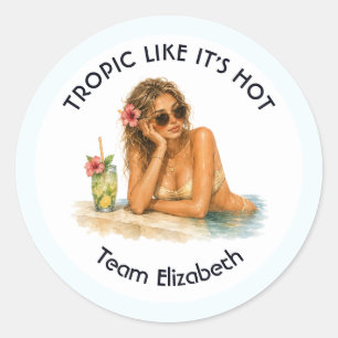 Tropisch Als Het Heet Zwembad Feest Bachelorette Ronde Sticker