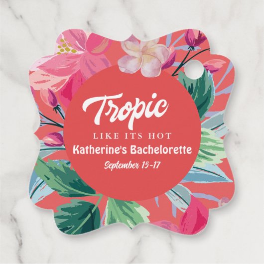 Tropisch als zijn hete roze tropische bachelorette bedankjes labels (Achterkant)