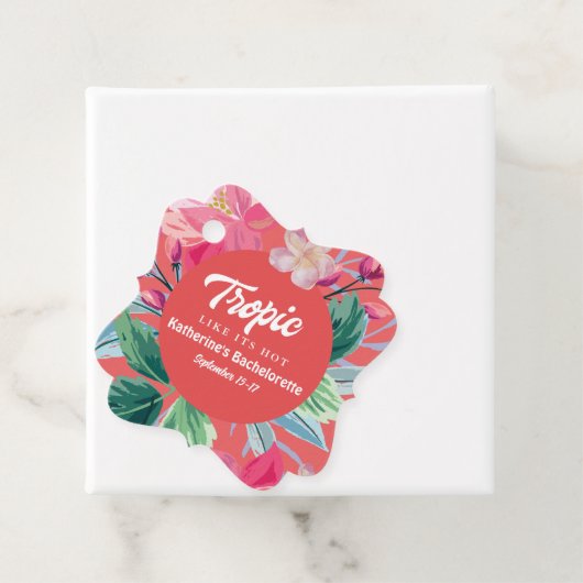 Tropisch als zijn hete roze tropische bachelorette bedankjes labels (In situ)
