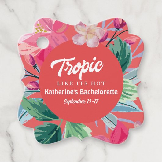 Tropisch als zijn hete roze tropische bachelorette bedankjes labels (Voorkant)