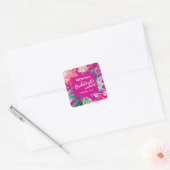 Tropisch als zijn hete roze tropische bachelorette vierkante sticker (Envelop)