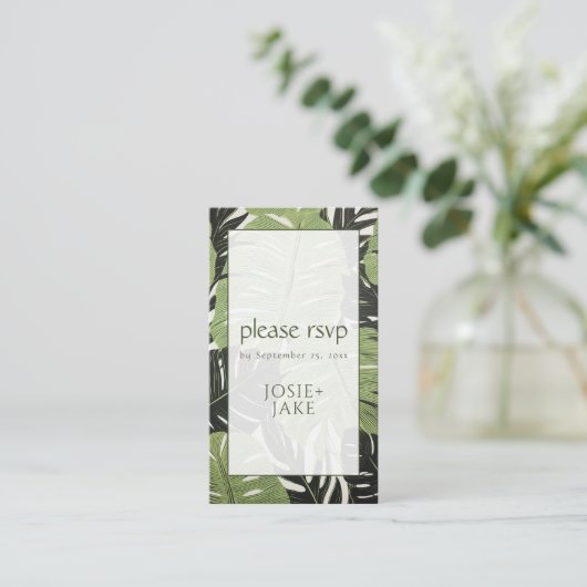 Tropisch alsjeblieft RSVP Bold & Modern Groen Oerw Informatiekaartje (Staand voorkant)