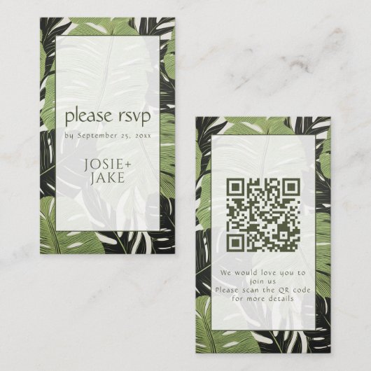 Tropisch alsjeblieft RSVP Bold & Modern Groen Oerw Informatiekaartje (Voorkant / Achterkant)