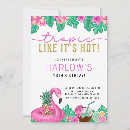 Tropisch alsof het Hot Pink Tropical Birthday is Kaart (Voorkant)