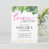 Tropisch alsof het Hot Pink Tropical Birthday is Kaart (Staand voorkant)