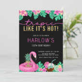 Tropisch alsof het Hot Pink Tropical Birthday is Kaart (Staand voorkant)