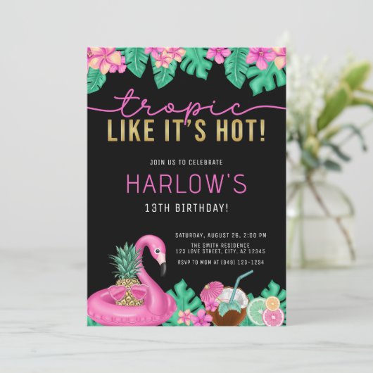 Tropisch alsof het Hot Pink Tropical Birthday is Kaart (Staand voorkant)