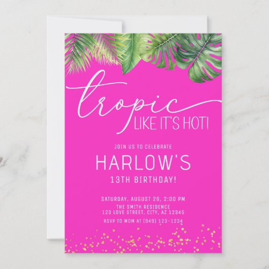 Tropisch alsof het Hot Pink Tropical Birthday is Kaart (Voorkant)