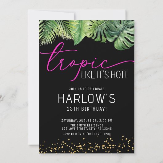 Tropisch alsof het Hot Pink Tropical Birthday is Kaart (Voorkant)