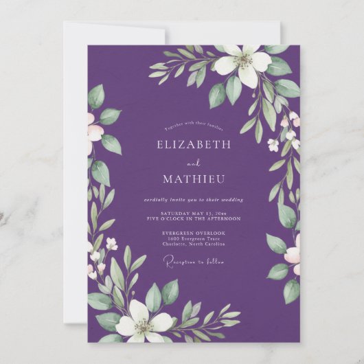 Tropisch Amethystblad Bruiloft Kaart (Voorkant)