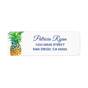 Tropisch anananas Blue Typography Return Address Etiket