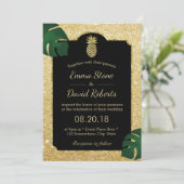 Tropisch anananas Gold Glitter Hawaiian Weddenscha Kaart (Staand voorkant)
