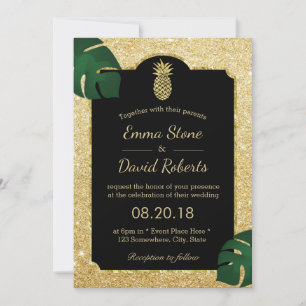 Tropisch anananas Gold Glitter Hawaiian Weddenscha Kaart