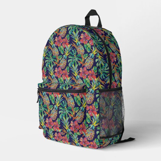 Tropisch anananas Hibiscus Pattern Bedrukte Rugzak (Achterkant Hoek Rechts)