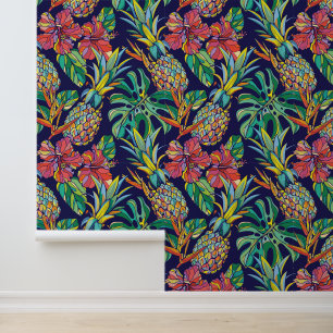 Tropisch anananas Hibiscus Pattern Behang