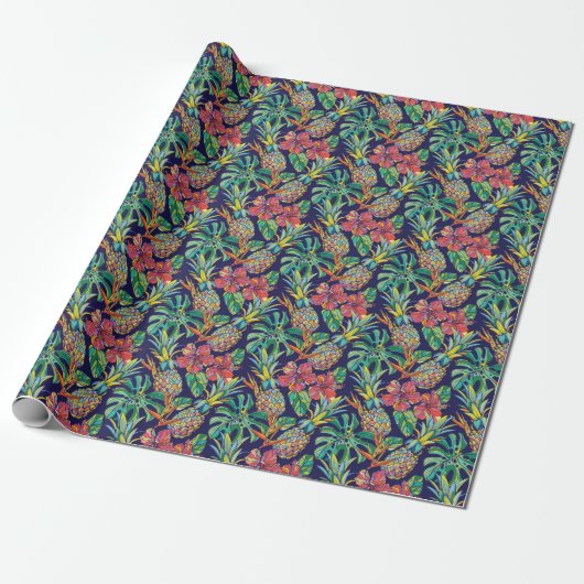 Tropisch anananas Hibiscus Pattern Cadeaupapier (Uitgerold)
