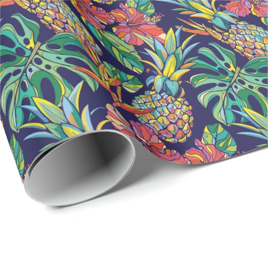 Tropisch anananas Hibiscus Pattern Cadeaupapier (Rol Hoek)