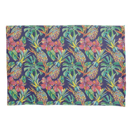 Tropisch anananas Hibiscus Pattern Kussensloop (Voorkant-Links)