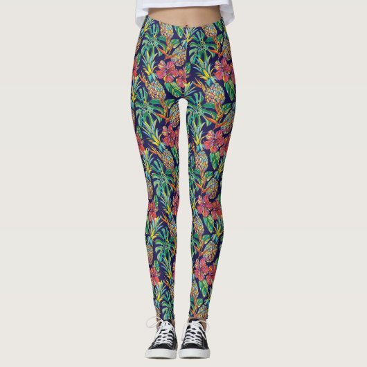 Tropisch anananas Hibiscus Pattern Leggings (Voorkant)