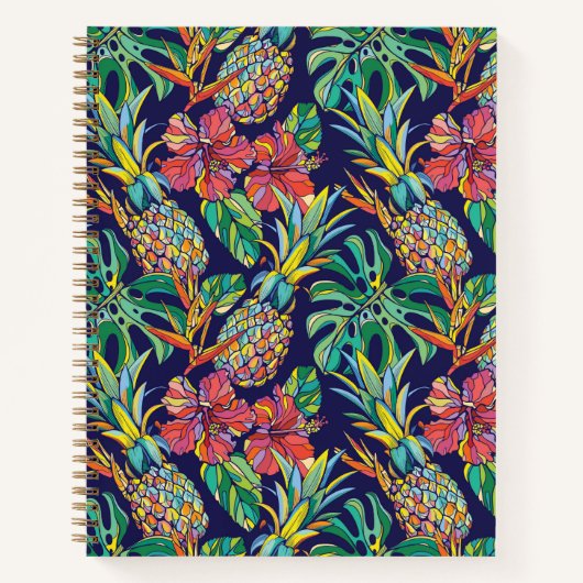 Tropisch anananas Hibiscus Pattern Notitieboek (Voorkant)