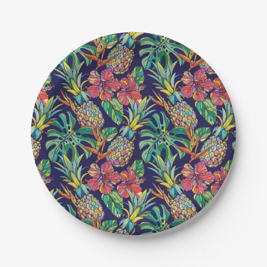 Tropisch anananas Hibiscus Pattern Papieren Bordje (Voorkant)