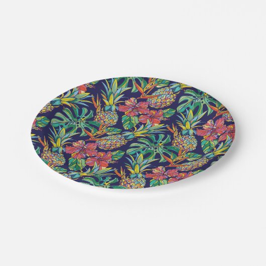 Tropisch anananas Hibiscus Pattern Papieren Bordje (Gekanteld)