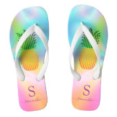 Tropisch anananas Holografisch Monogramme Summer Teenslippers (Voetbed)