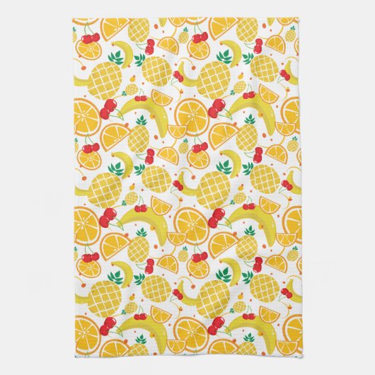 Tropisch anananas Oranje Banana Cherry Pattern Theedoek (Verticaal)