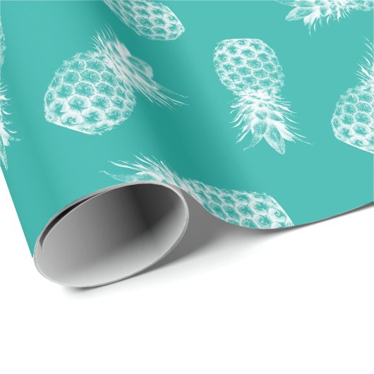 Tropisch anananas Pattern Modern Turquoise Cadeaupapier (Rol Hoek)