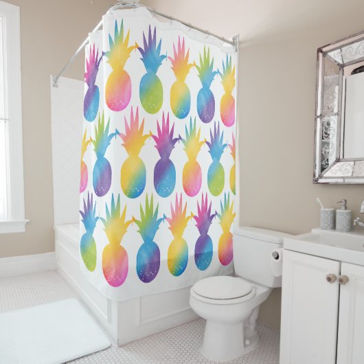 Tropisch anananas regenboogpatroon Waterverf Douchegordijn (In situ)