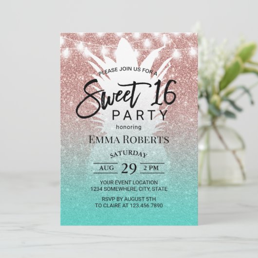 Tropisch anananas Roos Gold Aqua Blauwgroen Sweet  Kaart (Staand voorkant)