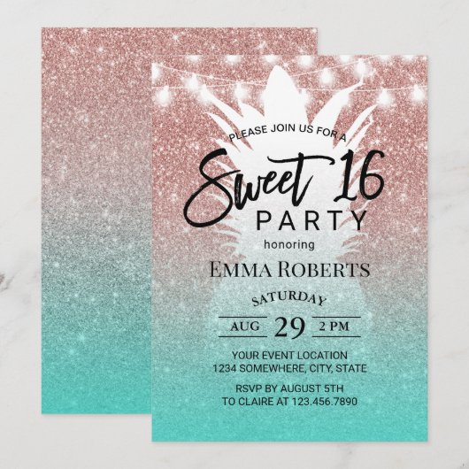 Tropisch anananas Roos Gold Aqua Blauwgroen Sweet  Kaart (Voorkant / Achterkant)