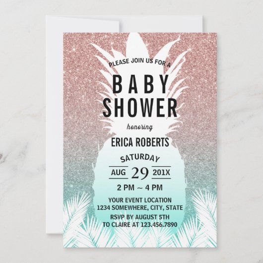 Tropisch anananas Roos Gold Glitter Baby shower Kaart (Voorkant)
